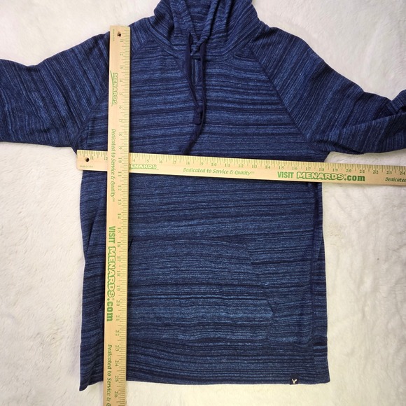 American Eagle Outfitters Seriously Soft Heathered Blue Striped Sleeve Hoodie - Picture 7 of 14